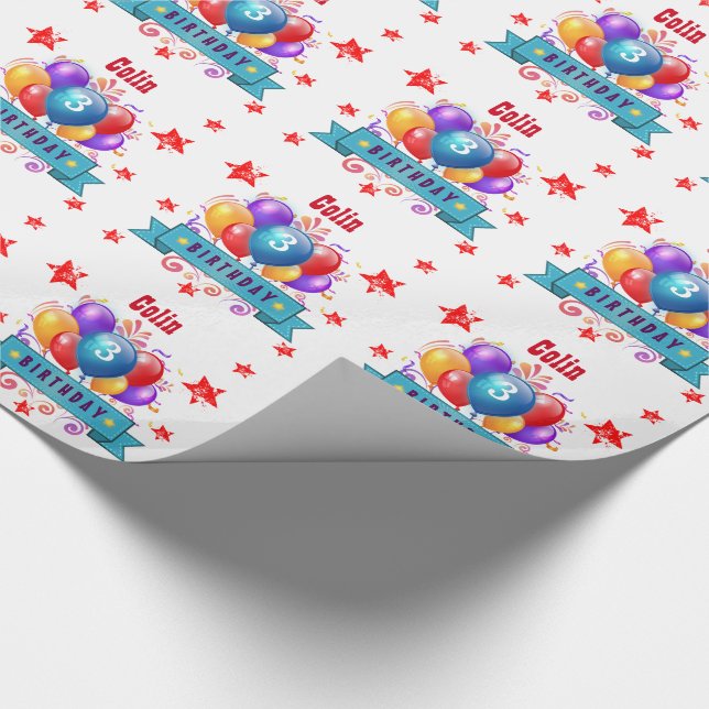 3rd KIDS Birthday Festive Colorful Balloons B10AZ Wrapping Paper (Corner)