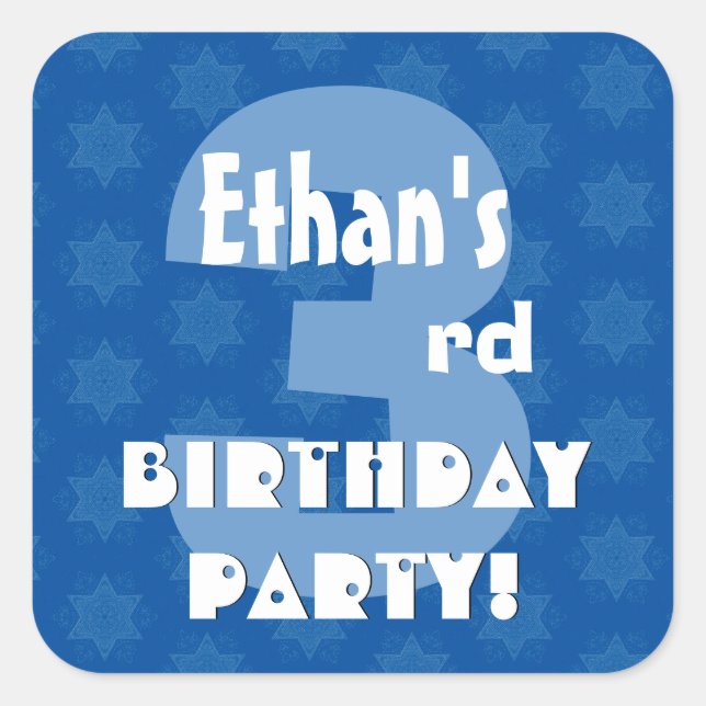 3rd Kids Birthday Party Custom Name Square Sticker (Front)