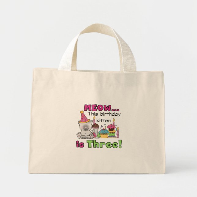 3rd Kitten Birthday T-shirts and Gifts Mini Tote Bag (Front)