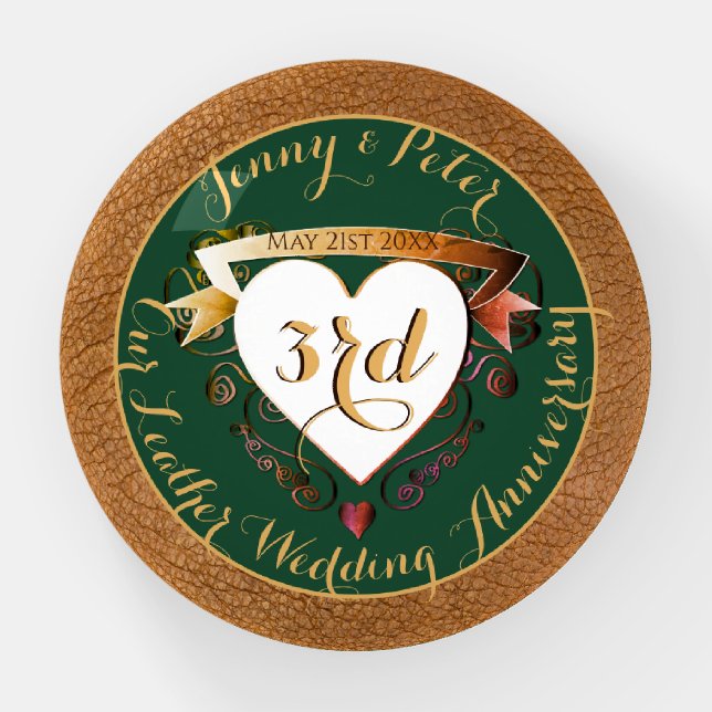 3rd Leather (Image) Wedding Anniversary Paperweight (Front)