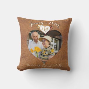 3rd Leather(Image) Wedding Anniversary Photo Throw Pillow