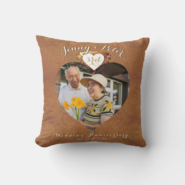 3rd Leather(Image) Wedding Anniversary Photo Throw Pillow (Front)