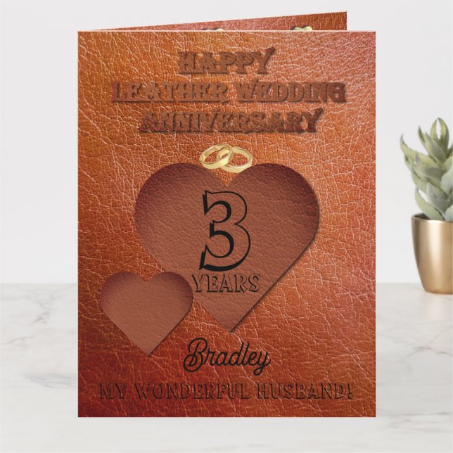 3rd Leather Wedding Anniversary Card For Husband (Small Plant)