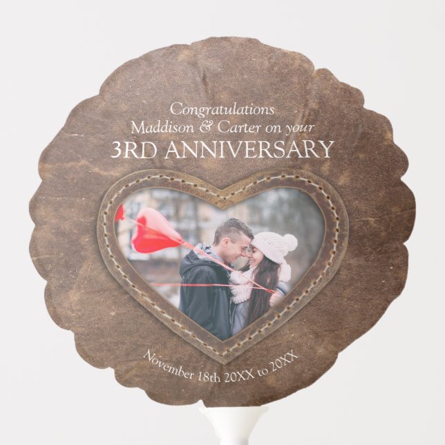 3rd leather wedding anniversary custom photo balloon (Front)