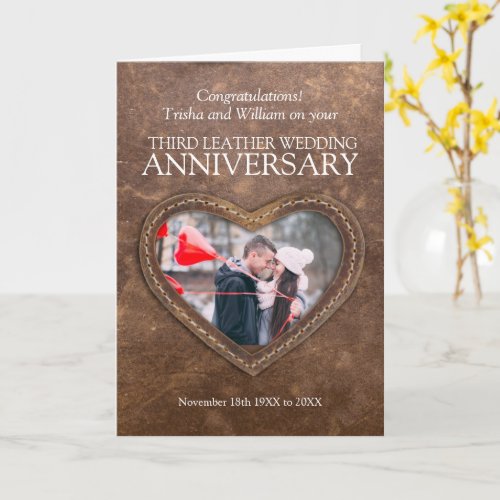 3rd leather wedding anniversary custom photo card