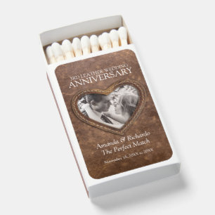 3rd leather wedding anniversary heart photo brown matchboxes