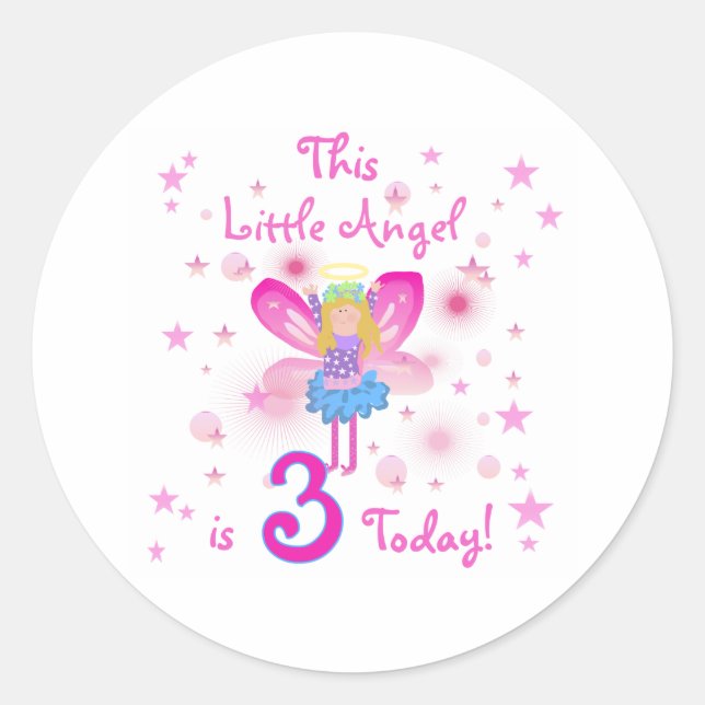 3rd Little Angel Birthday Classic Round Sticker (Front)