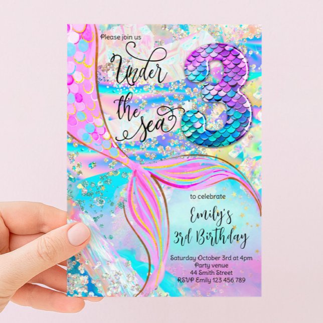 3rd Mermaid Birthday Under the Sea Invitation (Creator Uploaded)