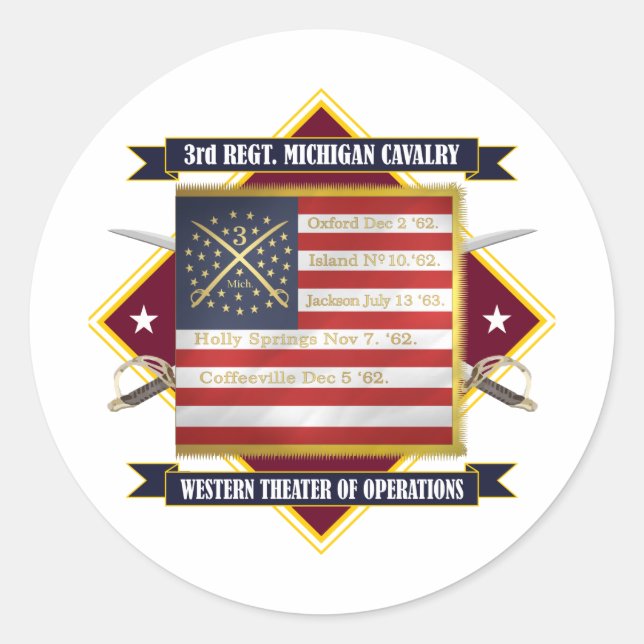 3rd Michigan Cavalry Classic Round Sticker (Front)