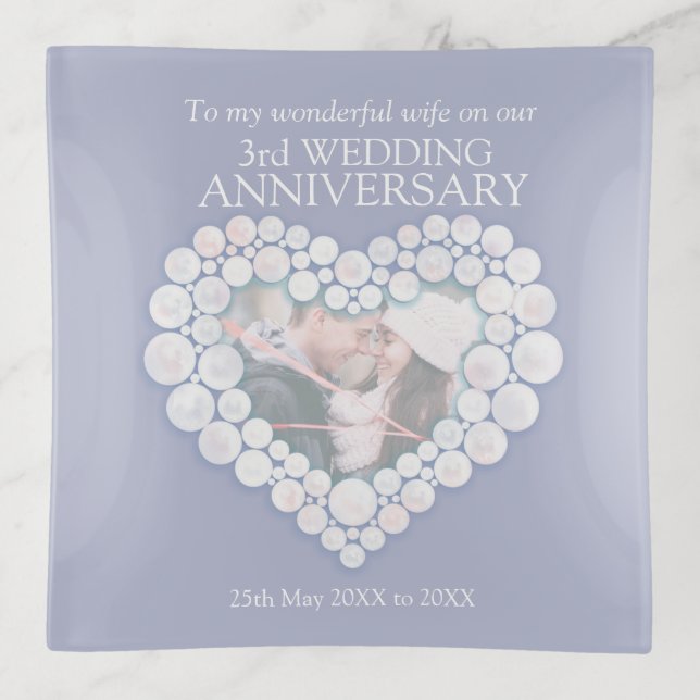 3rd moonstone wedding anniversary photo wife gift trinket tray (Front)