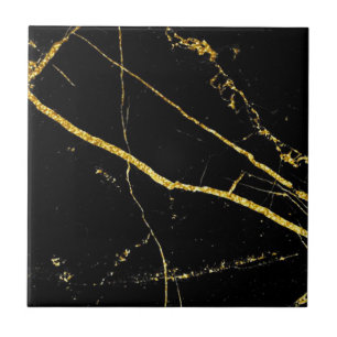 3rd of 4 Gold Veined Black Faux Marble 4.5" & 6" Ceramic Tile