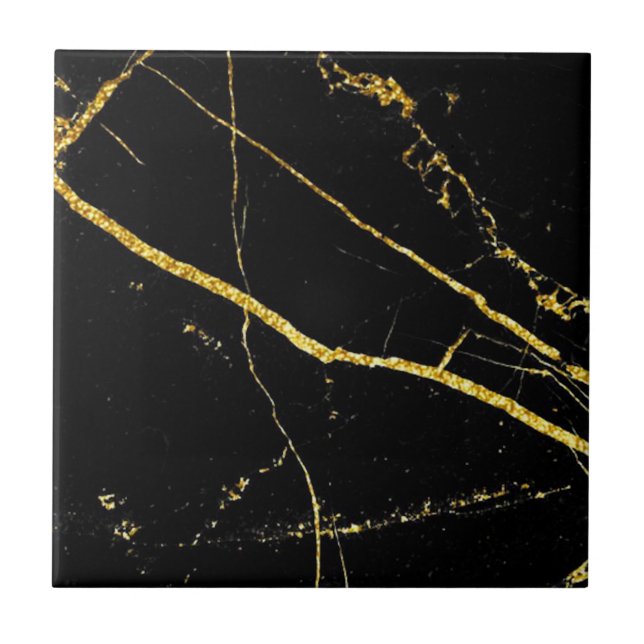 3rd of 4 Gold Veined Black Faux Marble 4.5" & 6" Ceramic Tile (Front)