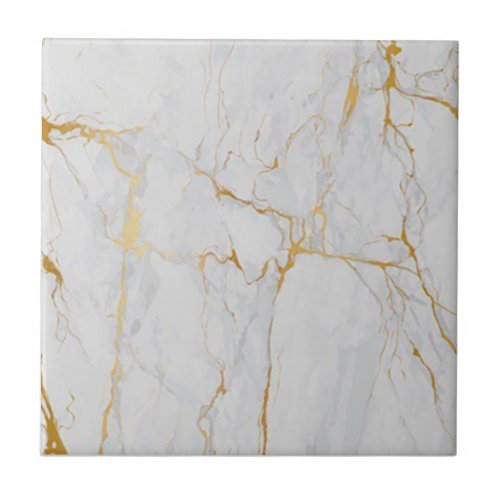 3rd of 4 Gold Veined White Faux Marble 45  6 Ceramic Tile