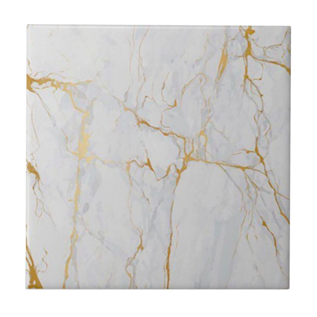 3rd of 4 Gold Veined White Faux Marble 4.5" & 6" Ceramic Tile (Front)