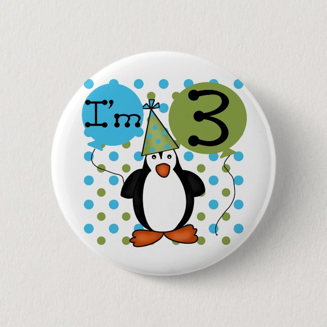 3rd Penguin Birthday Tshirts and Gifts Pinback Button (Front)