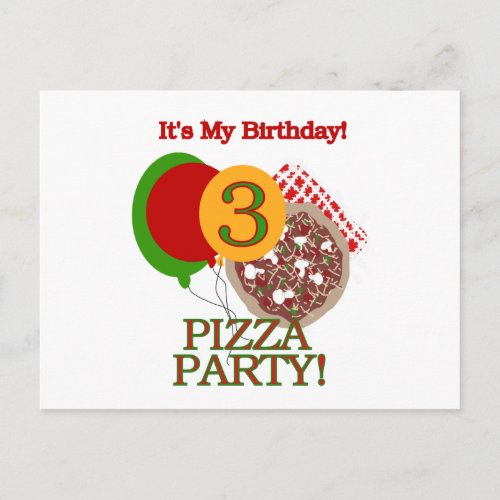 3rd Pizza Party Birthday Tshirts and Gifts Invitation Postcard