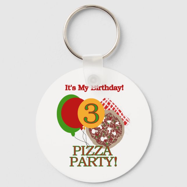 3rd Pizza Party Birthday Tshirts and Gifts Keychain (Front)