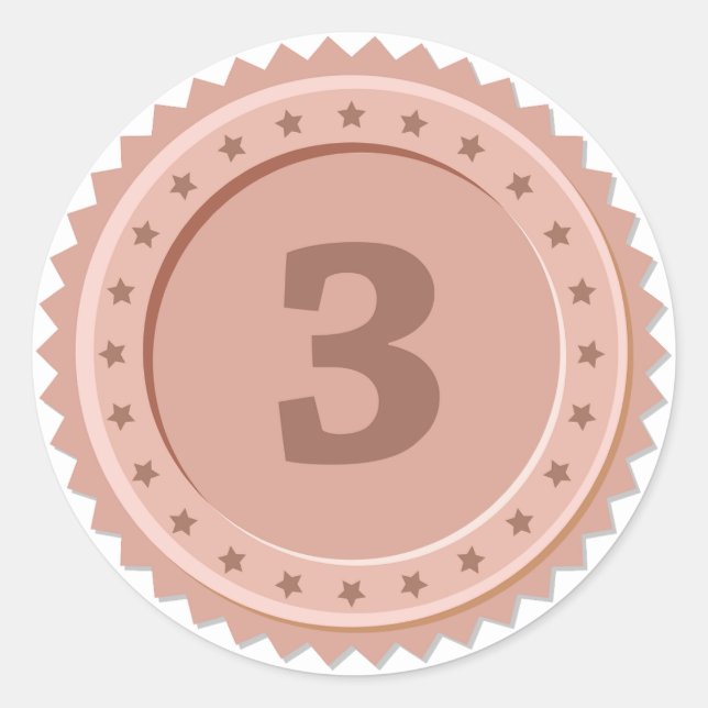 3rd Place Bronze Medal Classic Round Sticker (Front)