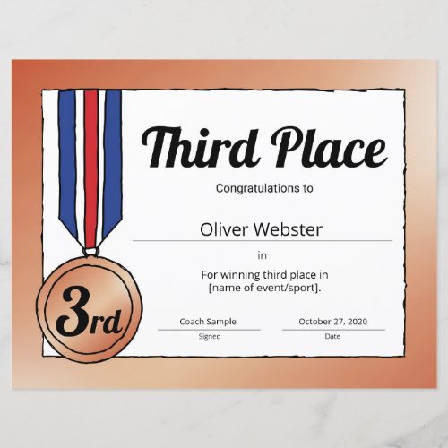 3rd Place Certificate Sports Certificate