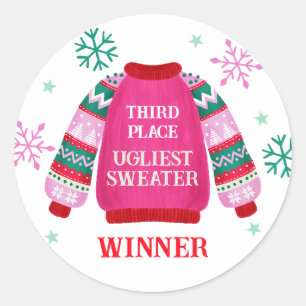 3rd Place Ugly Sweater Contest Prize Winner  Classic Round Sticker