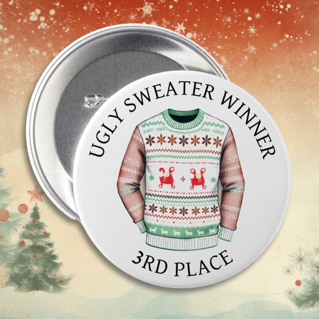 3RD Place Ugly Sweater Winner | Funny Christmas  Button (Creator Uploaded)