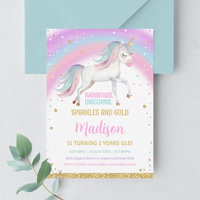 3rd Rainbow Pastel Unicorn Birthday Invitation (Creator Uploaded)