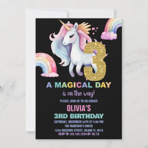 3rd Rainbow Unicorn Birthday Invitations watercolo