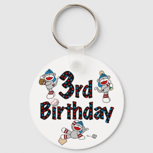 3rd Sock Monkey Baseball Birthday Keychain