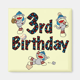 3rd Sock Monkey Baseball Birthday Magnet