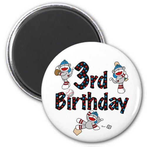 3rd Sock Monkey Baseball Birthday Magnet