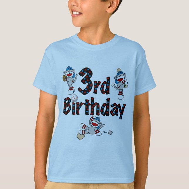 3rd Sock Monkey Baseball Birthday T-Shirt (Front)