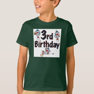 3rd Sock Monkey Baseball Birthday T-Shirt