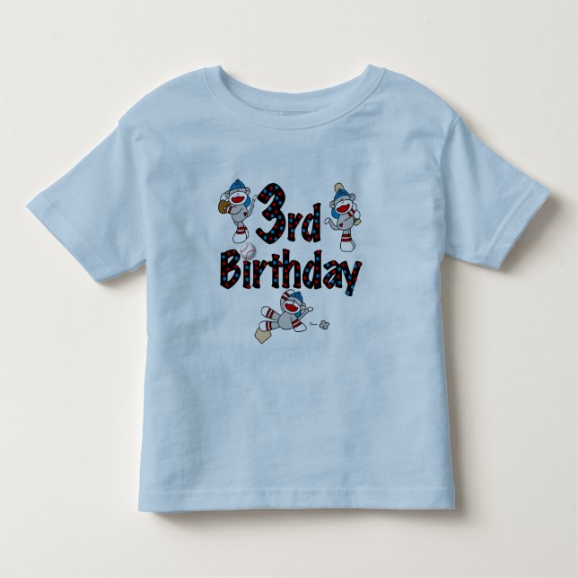 3rd Sock Monkey Baseball Birthday Toddler T-shirt (Front)