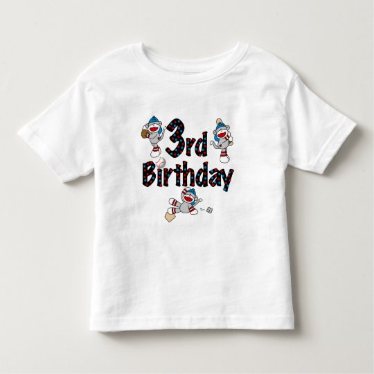 3rd Sock Monkey Baseball Birthday Toddler T-shirt
