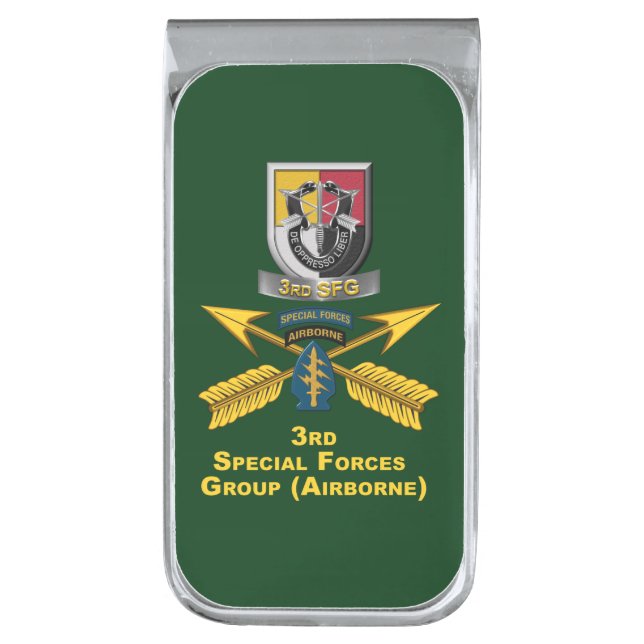 3rd Special Forces Group Airborne  Silver Finish Money Clip (Front Vertical)