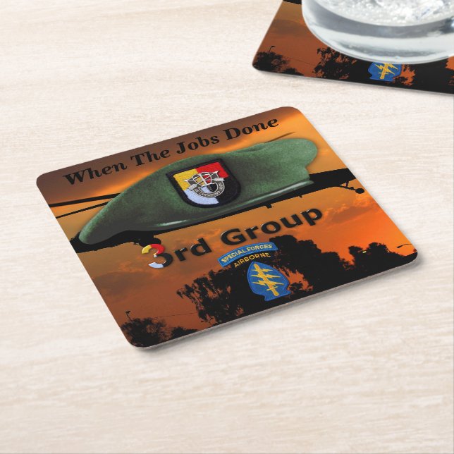 3rd Special Forces Group SF SFG Green Berets Square Paper Coaster (Angled)