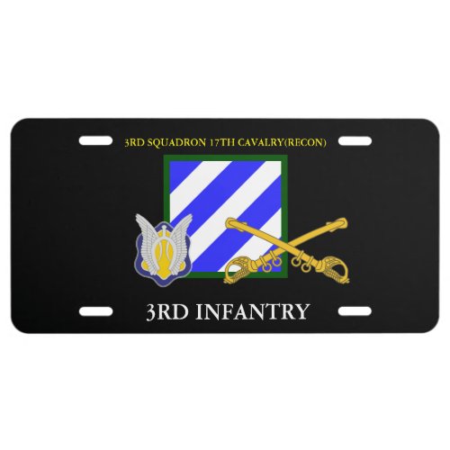 3RD SQUADRON 17TH CAVALRYRECON 3RD INFANTRY  LICENSE PLATE