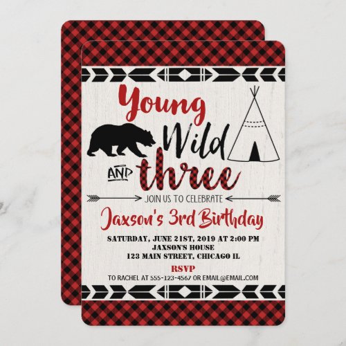 3rd third birthday invitation boy wild three bear