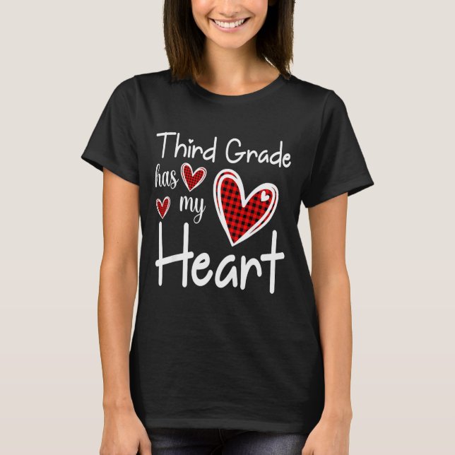3rd Third Grade Has My Heart Buffalo Print Teacher T-Shirt (Front)