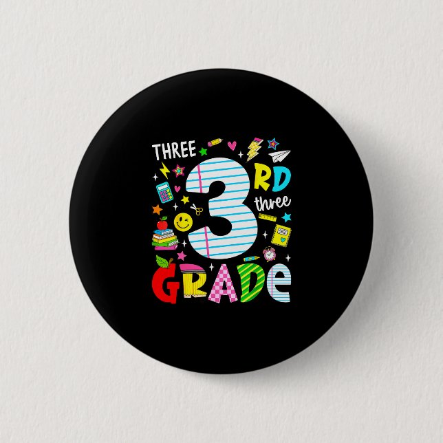 3rd third grade retro colorful back to school button (Front)
