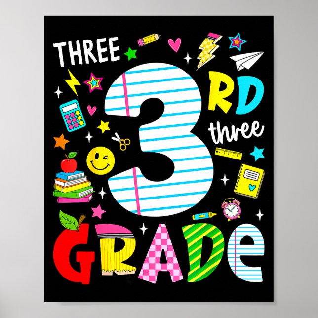3rd third grade retro colorful back to school poster (Front)