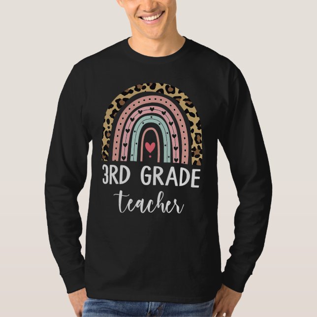 3rd Third Grade Teacher Rainbow Leopard Back To Sc T-Shirt (Front)
