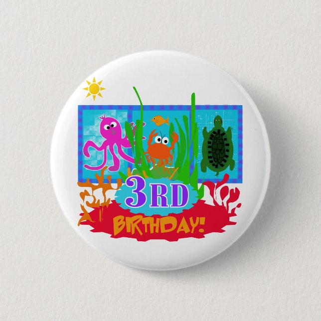 3rd Undersea Adventure Birthday Tshirts Pinback Button (Front)