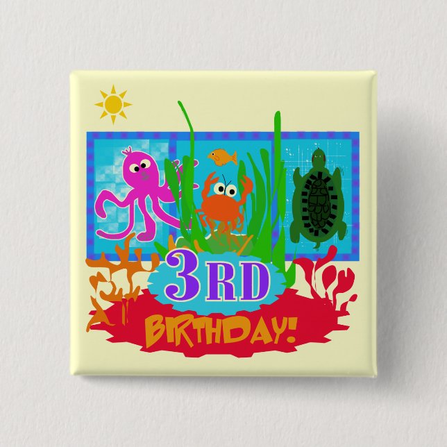 3rd Undersea Adventure Birthday Tshirts Pinback Button (Front)