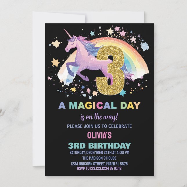 3rd Unicorn Birthday Invitations (Front)