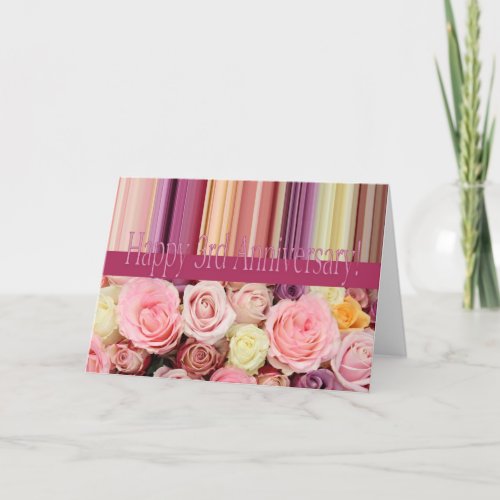 3rd Wedding Anniversary Card _ Pastel roses stripe