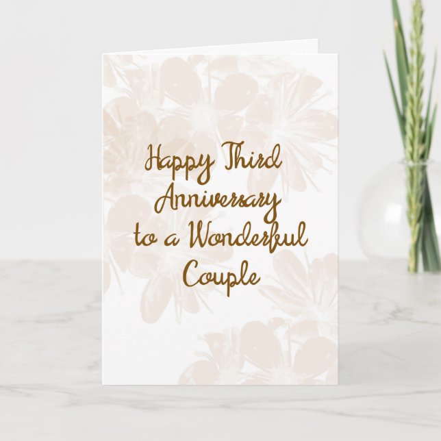 3rd Wedding Anniversary Card with Tan Flowers (Front)