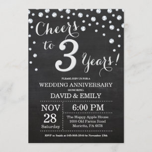 3rd Wedding Anniversary Chalkboard Black Silver Invitation