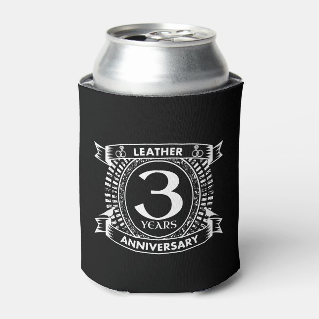 3rd wedding anniversary distressed crest can cooler (Can Front)