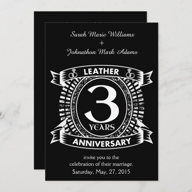 3rd wedding anniversary distressed crest invitation (Front/Back)